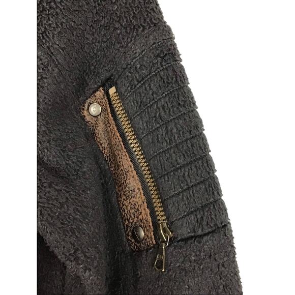 KUHL Moto-Vation Black Fleece Brown Leather Trim Full Zip Jacket Pockets sz M - Picture 9 of 14